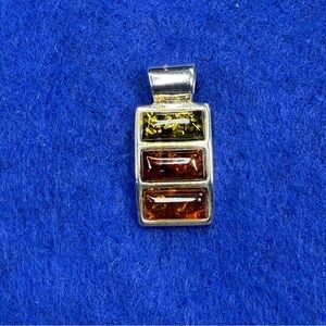925 Sterling Silver Triple Layer Multi-colored Baltic Amber pendant